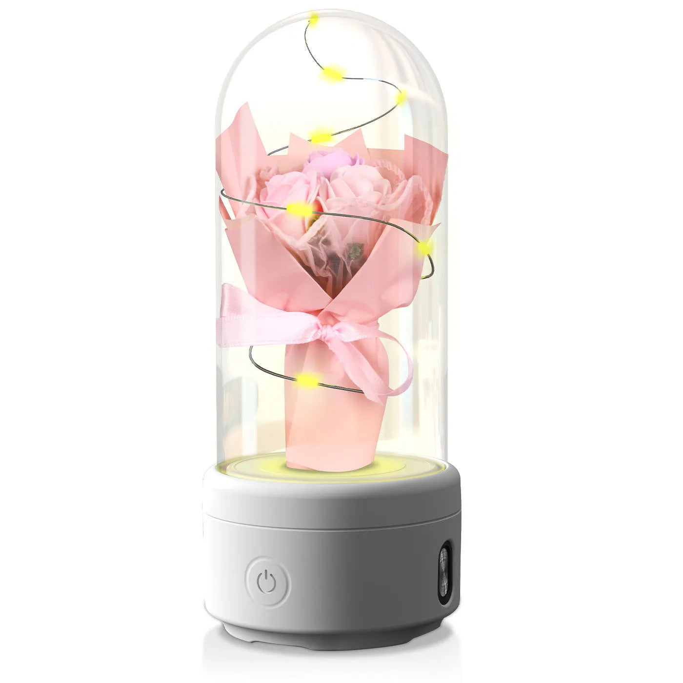 Rose-shaped LED night light with Bluetooth speaker inside glass cover decoration ornament
