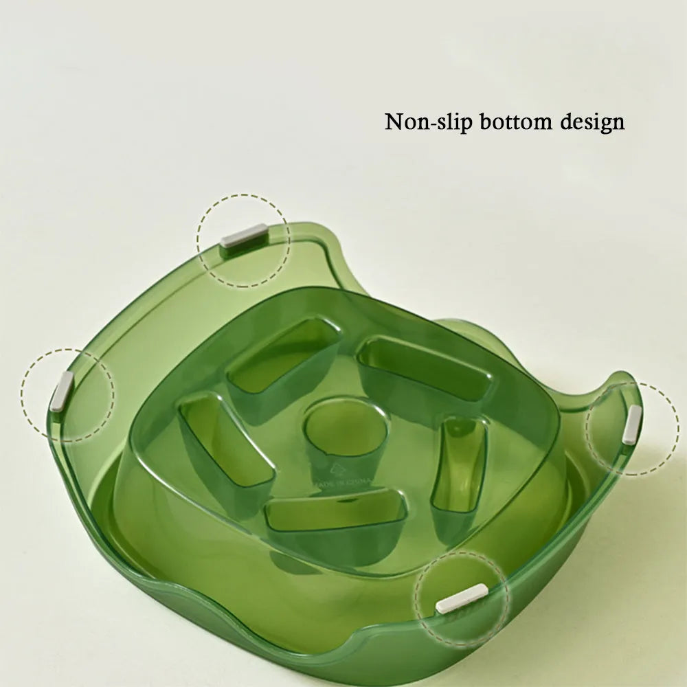 Blue anti-choking slow feeder plastic dog bowl for puppies and dogs
