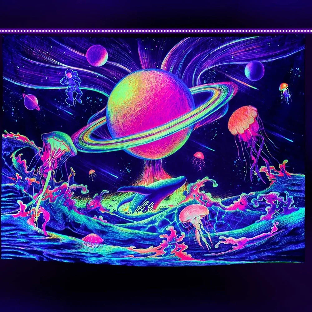 Brushed polyester wall tapestry showing texture detail and rectangular shape with size options from 95cm to 230cm