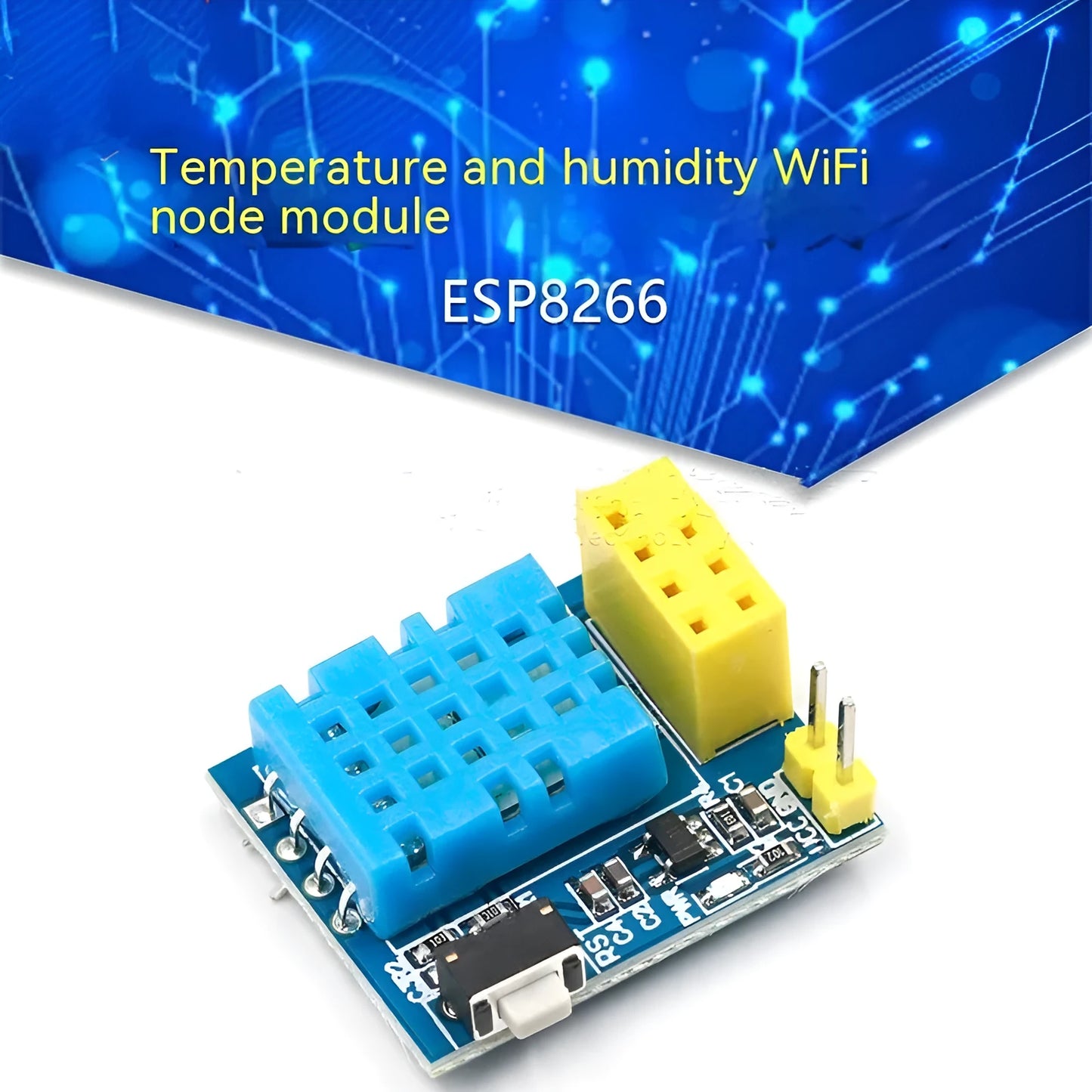 Temperature and humidity WiFi node module with DHT11 sensor measuring 25mm by 21mm