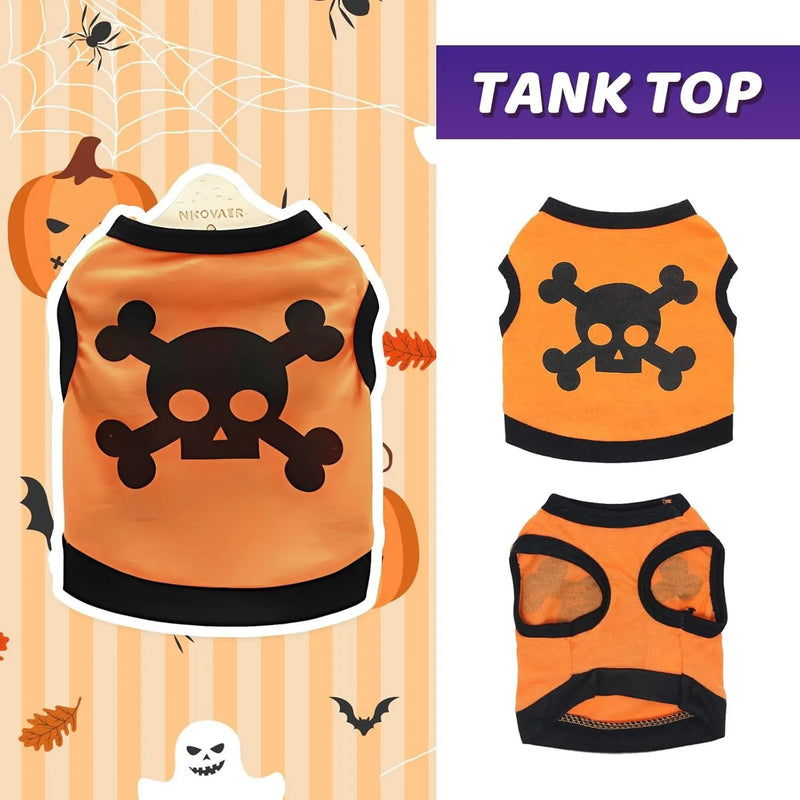 Halloween Dog Vest Halloween Cosplay Dog Tank Top Skull Bones Pattern Dog Costume Stretch Cotton Colour Blocking Pet Tank Top for Small Medium Dogs