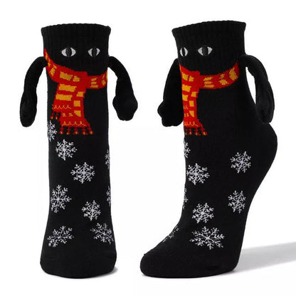 Couple magnetic handle Christmas hand socks in various festive designs