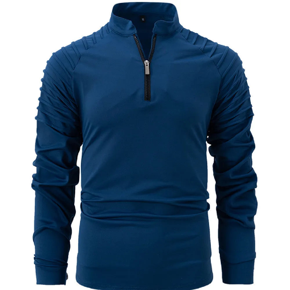 Men's long sleeve zip neck polo shirt in cotton blend, slim fit, available in eight colours and sizes S to XXXL.