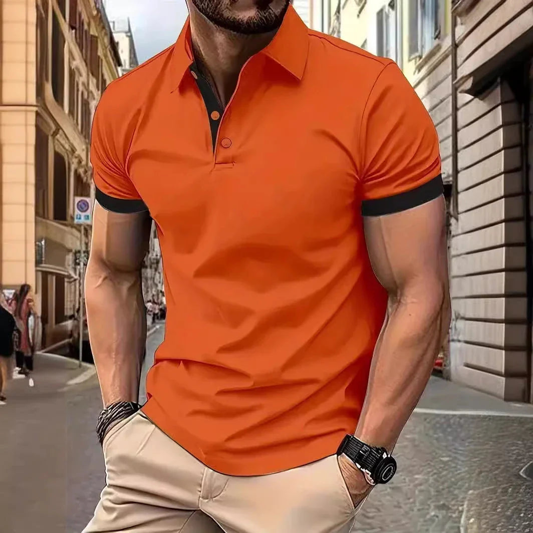 Men's short-sleeve casual polo shirts in a variety of vibrant colors and sizes