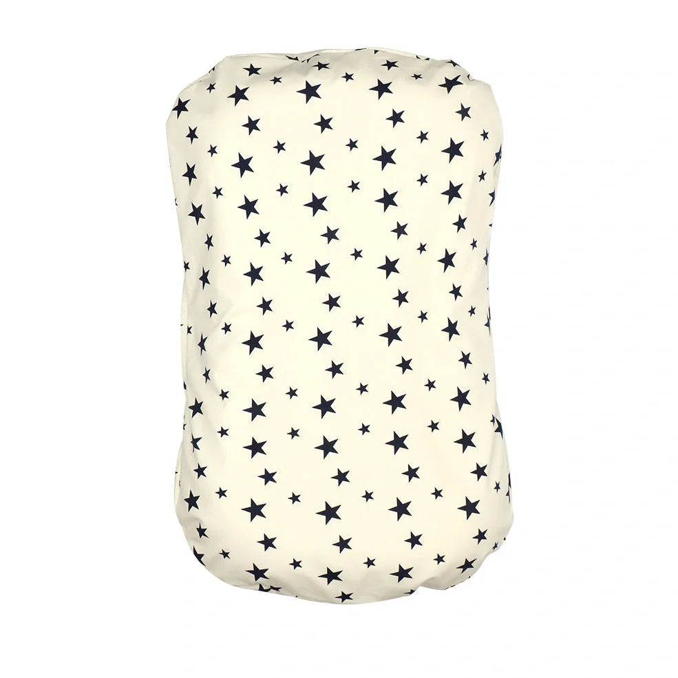 Portable crib with interchangeable fabric cover showing 75x45cm dimensions and multiple colour options