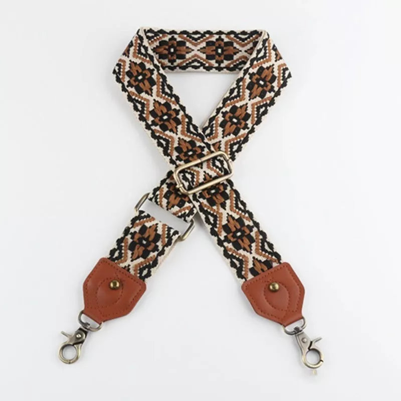 Retro striped bag strap with lobster hook clasp, adjustable length, and 5CM width