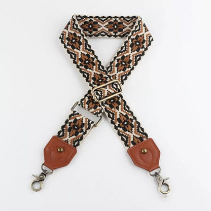 Retro striped bag strap with lobster hook clasp, adjustable length, and 5CM width