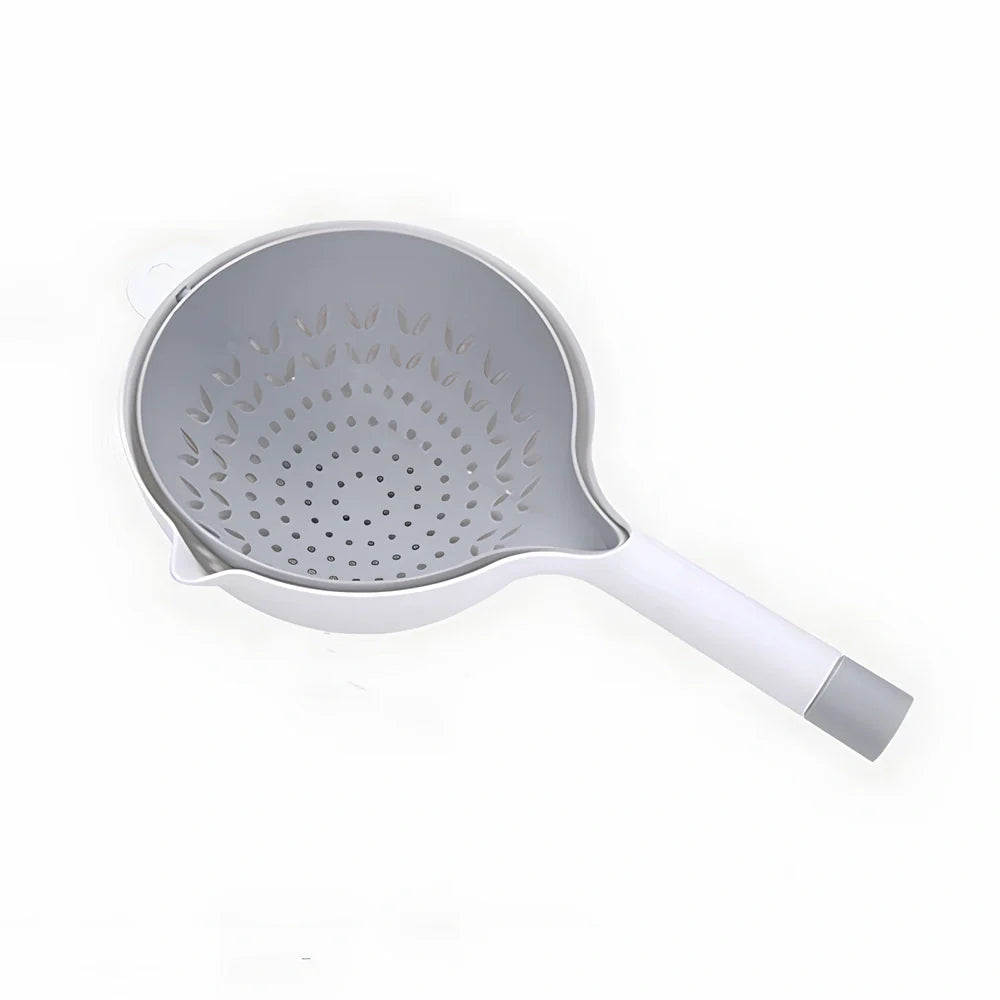 White plastic double-layer drain basket measuring 10×12.2×23cm with mesh design