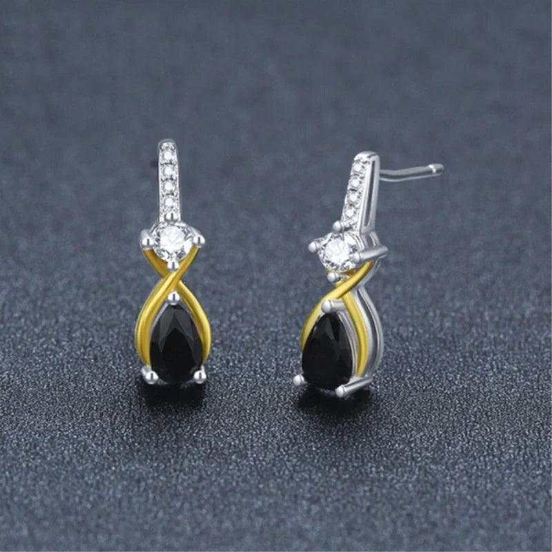 Elegant black copper water drop zircon earrings for women