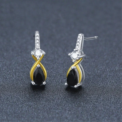 Elegant black copper water drop zircon earrings for women