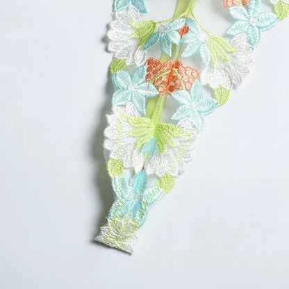 Apple green floral mesh underwear set with steel ring accents for body shaping