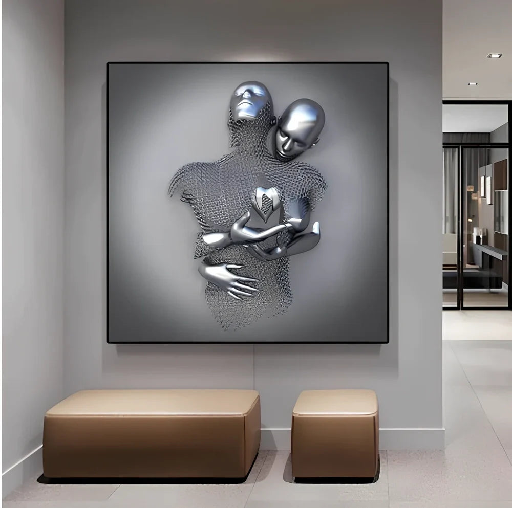 American Valentine wall decoration painting with metal frame and oil canvas in 40cm and 60cm sizes