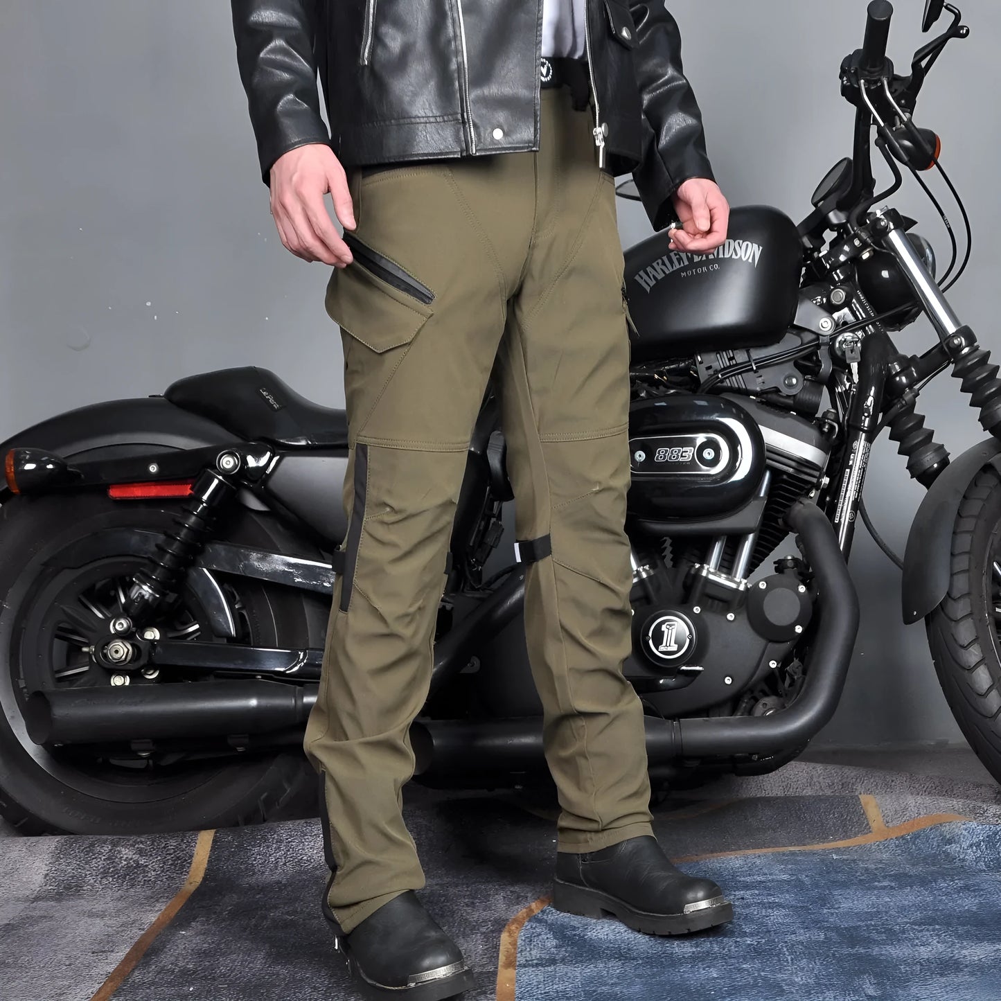 Motorcycle four seasons drop-resistant cycling pants in green or black with waterproof windproof features