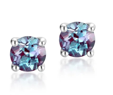 925 silver cultivate alexandrite geometric ear studs with 8mm round stone for women