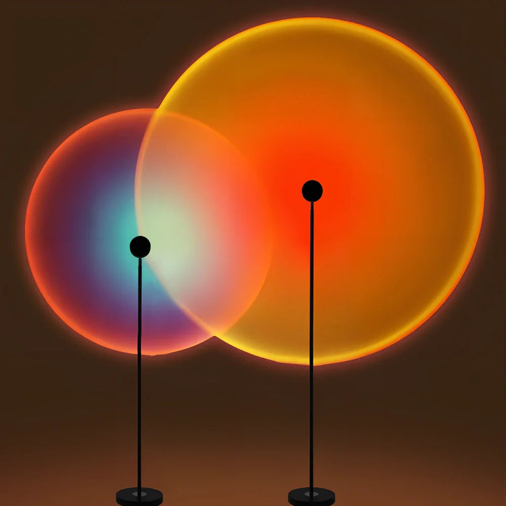 LED sunset atmosphere light with aluminium alloy body and glass shade in sunset red colour