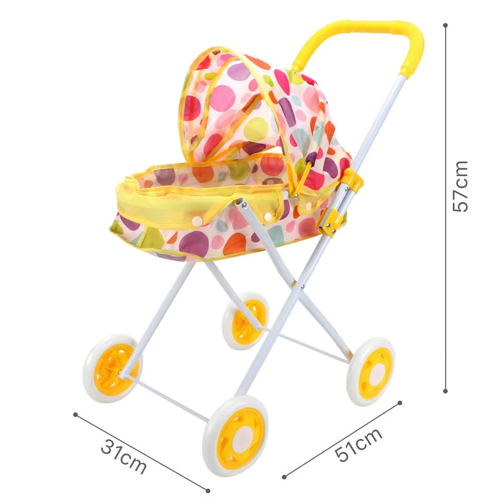 Metal baby stroller toy for girls with realistic design for role-play development