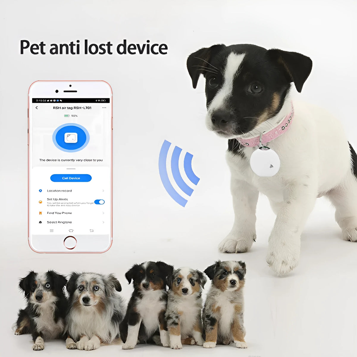 White plastic Bluetooth pet tracker 40x40x10mm anti-lost tag for dog or cat collar attachment