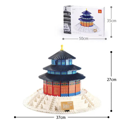 Wange building block set with 800+ ABS plastic pieces for constructing architectural landmark models