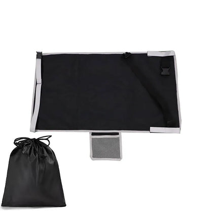 Portable blue children's aircraft seat extender kit with drawstring storage pocket.