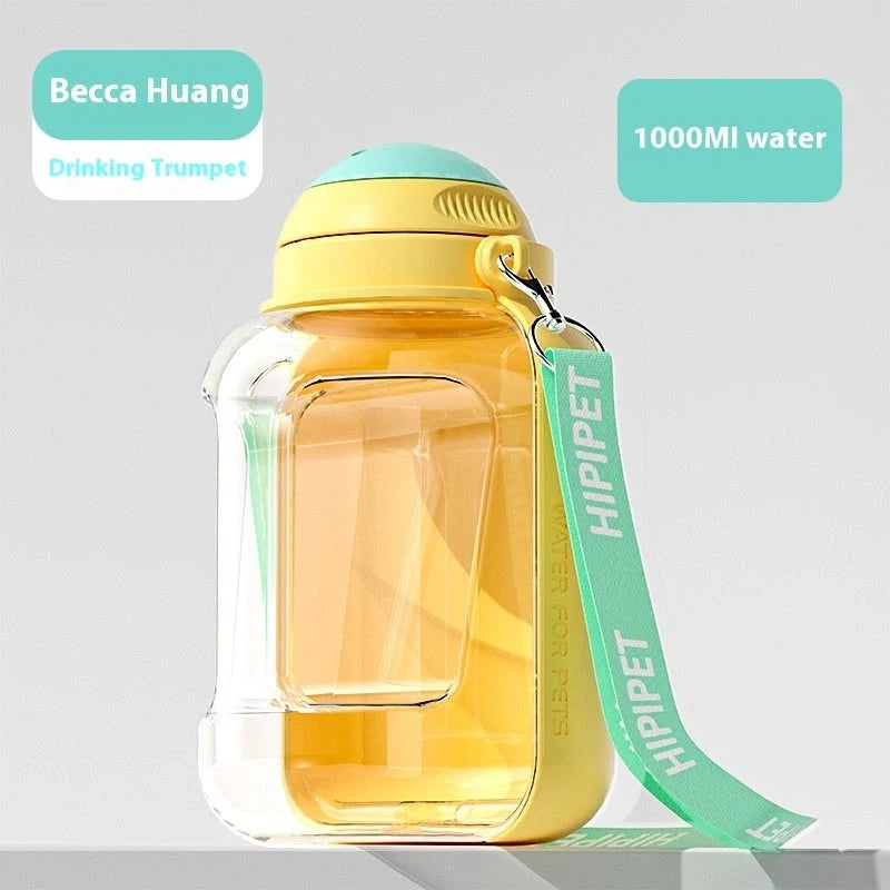 Portable 2-in-1 dog and cat water bowl with food container, available in white, yellow, and grey colors