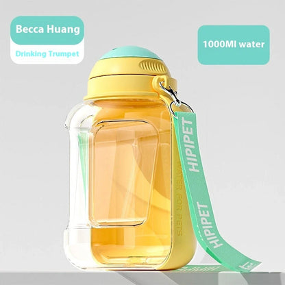 Portable 2-in-1 dog and cat water bowl with food container, available in white, yellow, and grey colors