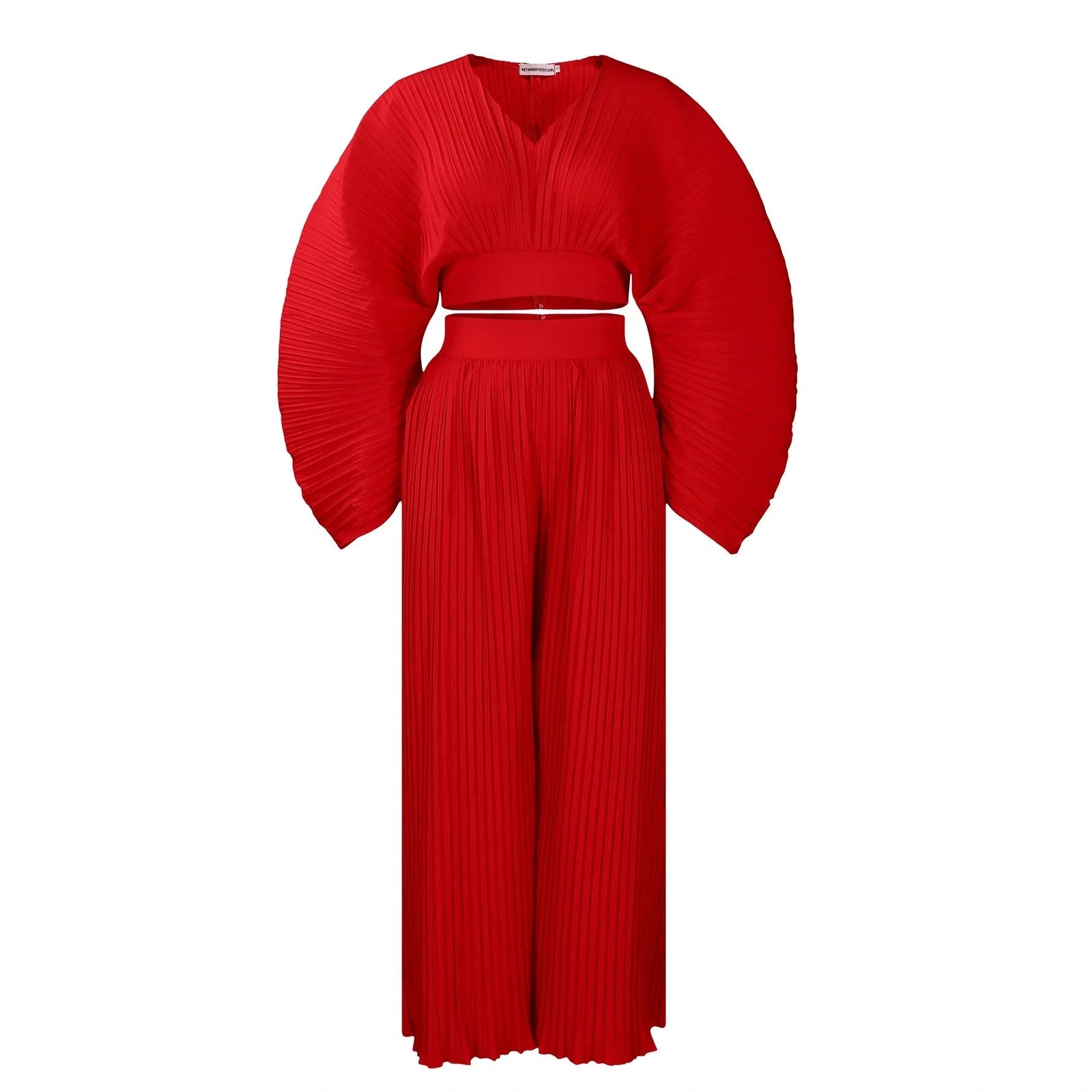 Wide leg trousers two-piece set with batwing sleeves in sapphire blue colour