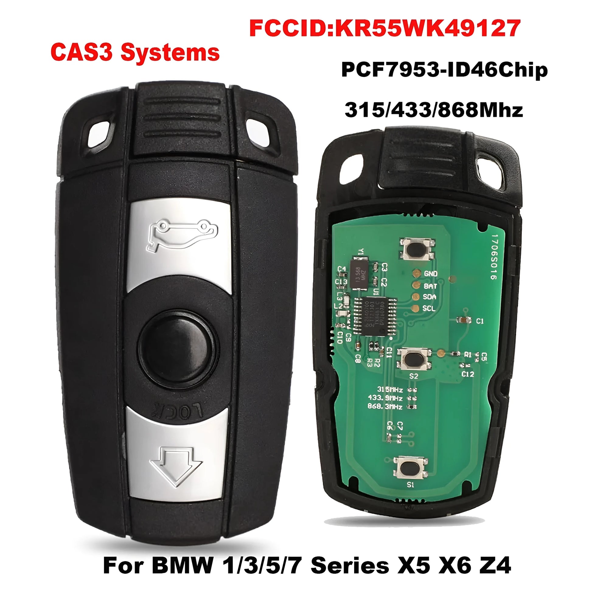 BMW CAS3 replacement remote car key fob with three buttons and an uncut metal copper blade.