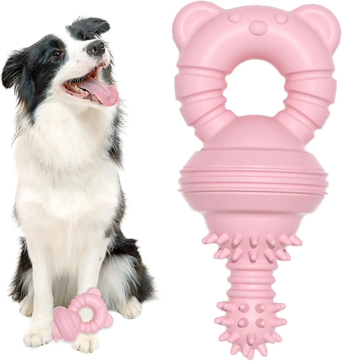 Blue molar clean teeth rubber dog chew toy with concave-convex design and bell, 13.5cm size