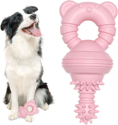 Blue molar clean teeth rubber dog chew toy with concave-convex design and bell, 13.5cm size