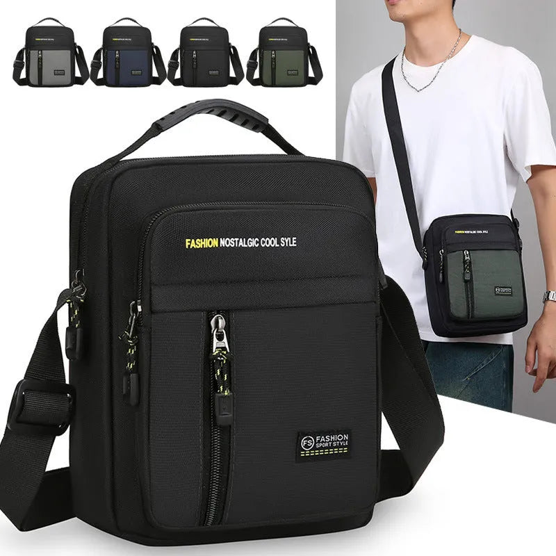 Men's nylon crossbody messenger bag with adjustable strap in green colour