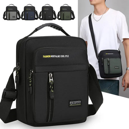 Men's nylon crossbody messenger bag with adjustable strap in green colour