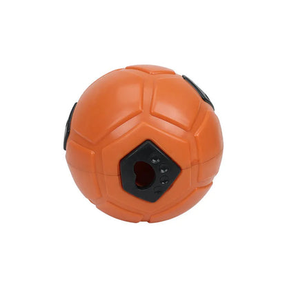 Orange and white TPR dog toy balls, one hollow and one with a teeth cleaning stick, for small dogs