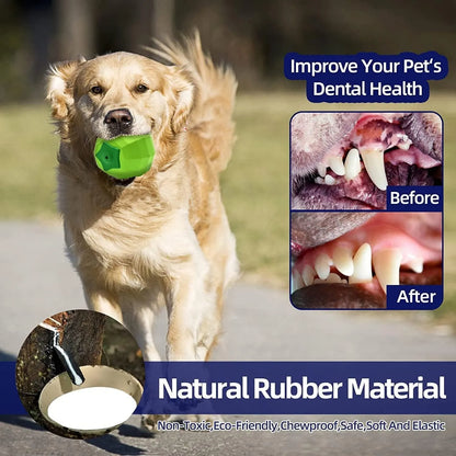 Green natural rubber dog squeaky toy measuring 90x86x80mm for aggressive chewers