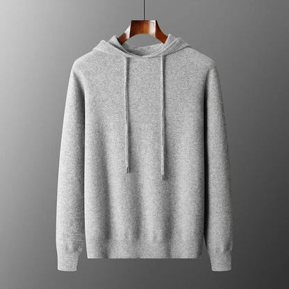 Men's cashmere hooded sweatshirt and trousers set in light grey or dark grey for winter leisure wear