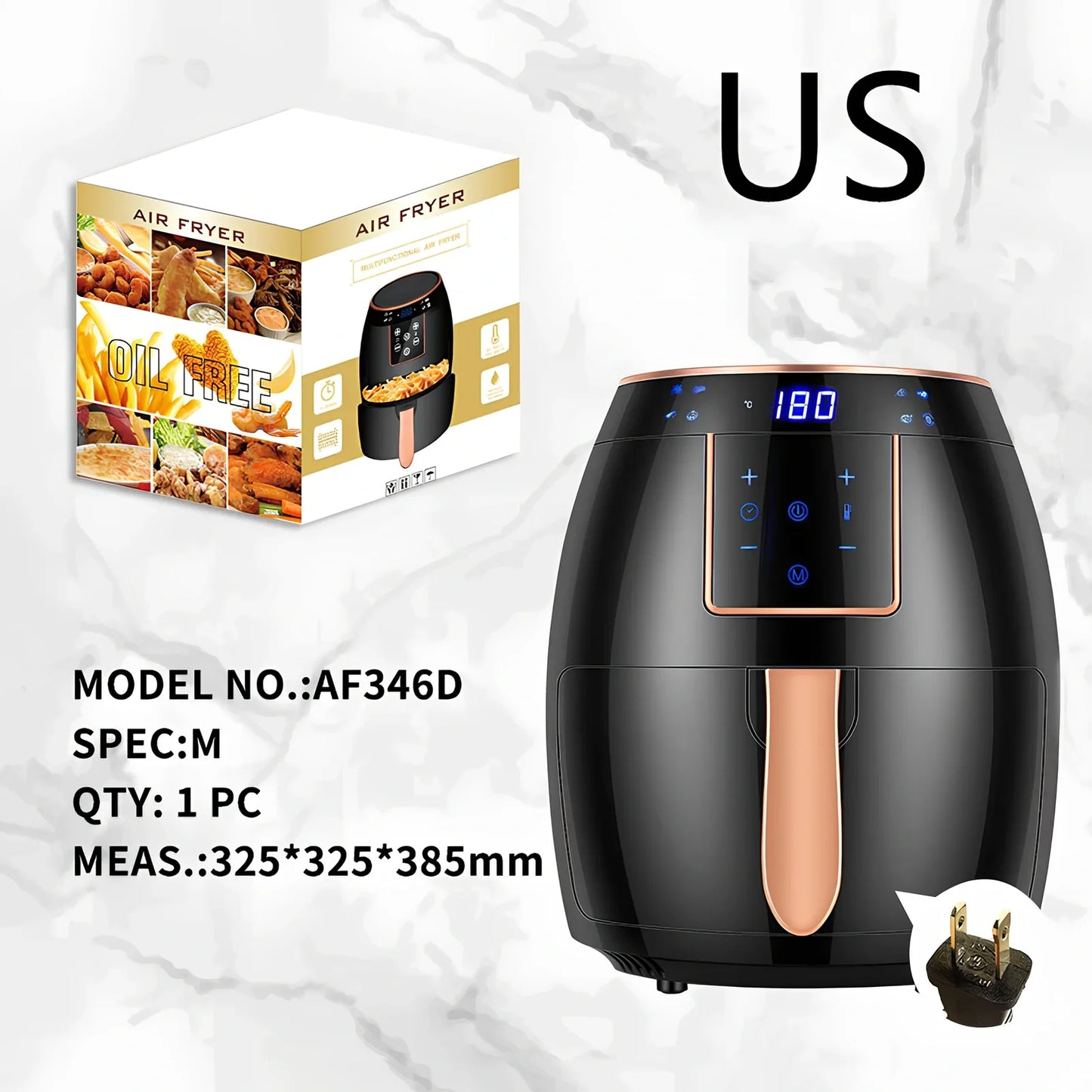 5.5L touch screen air fryer with metal body and LCD display for healthier frying