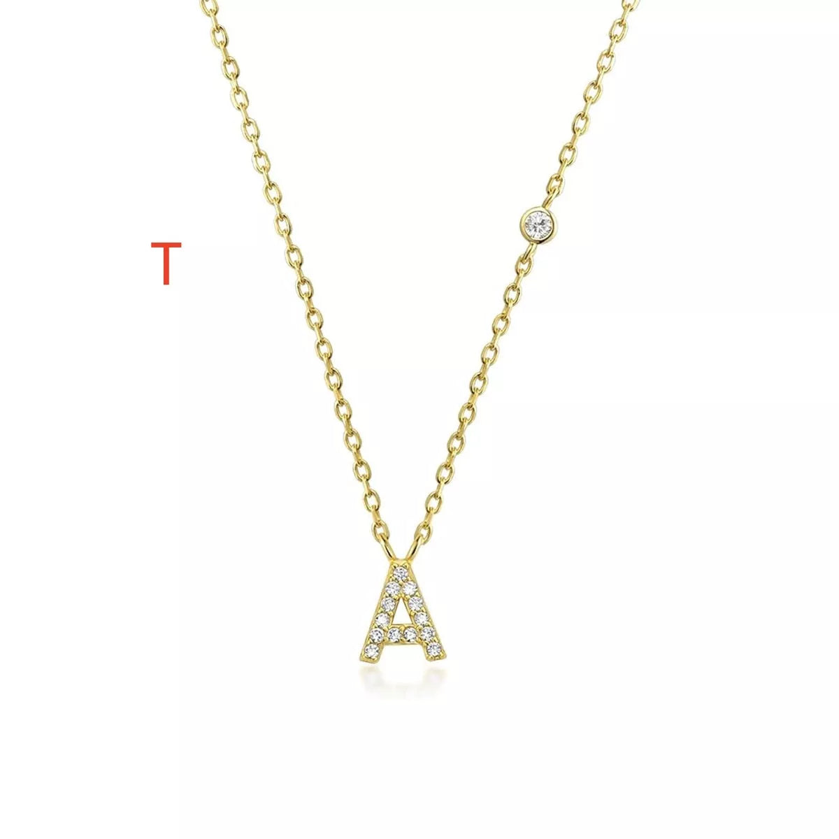 Custom Initial Necklace with sparkling CZ pendant, available in gold or silver finish