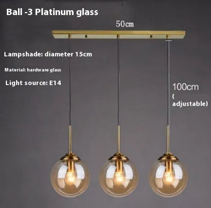 Simple modern round glass ball chandelier ceiling light in Nordic style