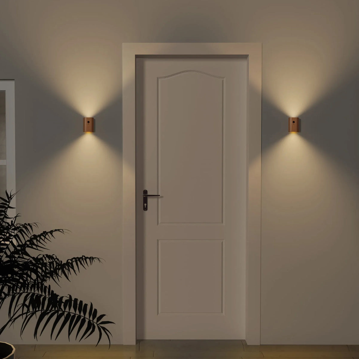 Solid wood pattern human body induction LED light, 73x56x28mm, in Sapele or Beech with warm white output