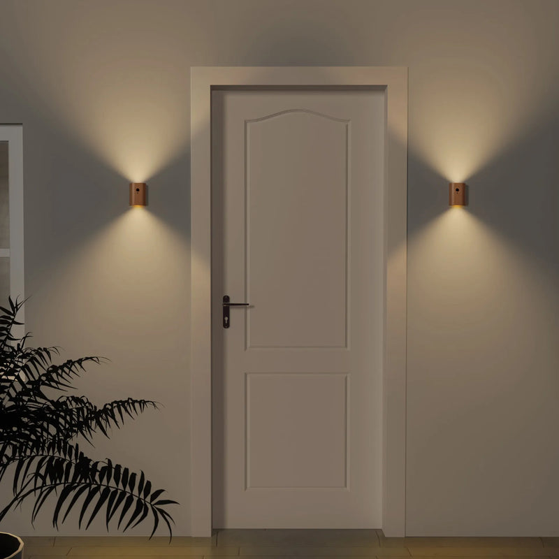 Solid Wood Pattern Linkage Human Body Induction LED Light, 2700K-3000K Warm White, 15-Second Delay, 3-Metre Sensing, 10-Metre Indoor Linkage, 500mAh Battery, Sapele and Beech Options