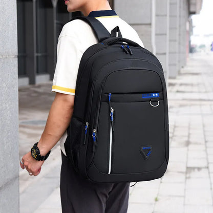 Men's Oxford cloth large capacity schoolbag with air pillow belt in red, green, blue, and black colour options