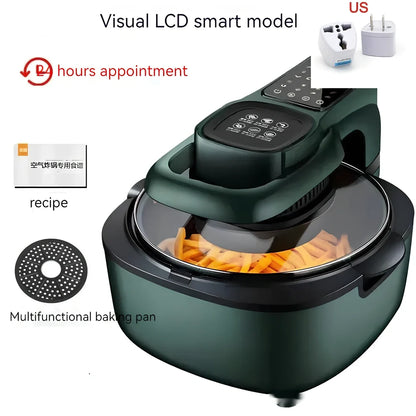 Green air fryer with touch controls measuring 335x325x295mm with 6-litre capacity