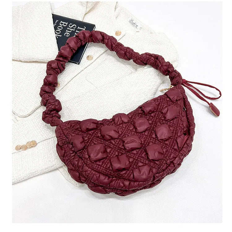 Women's Cloud Underarm Bag in nylon with 35cm width, 20cm height, and 120cm strap in a solid colour option