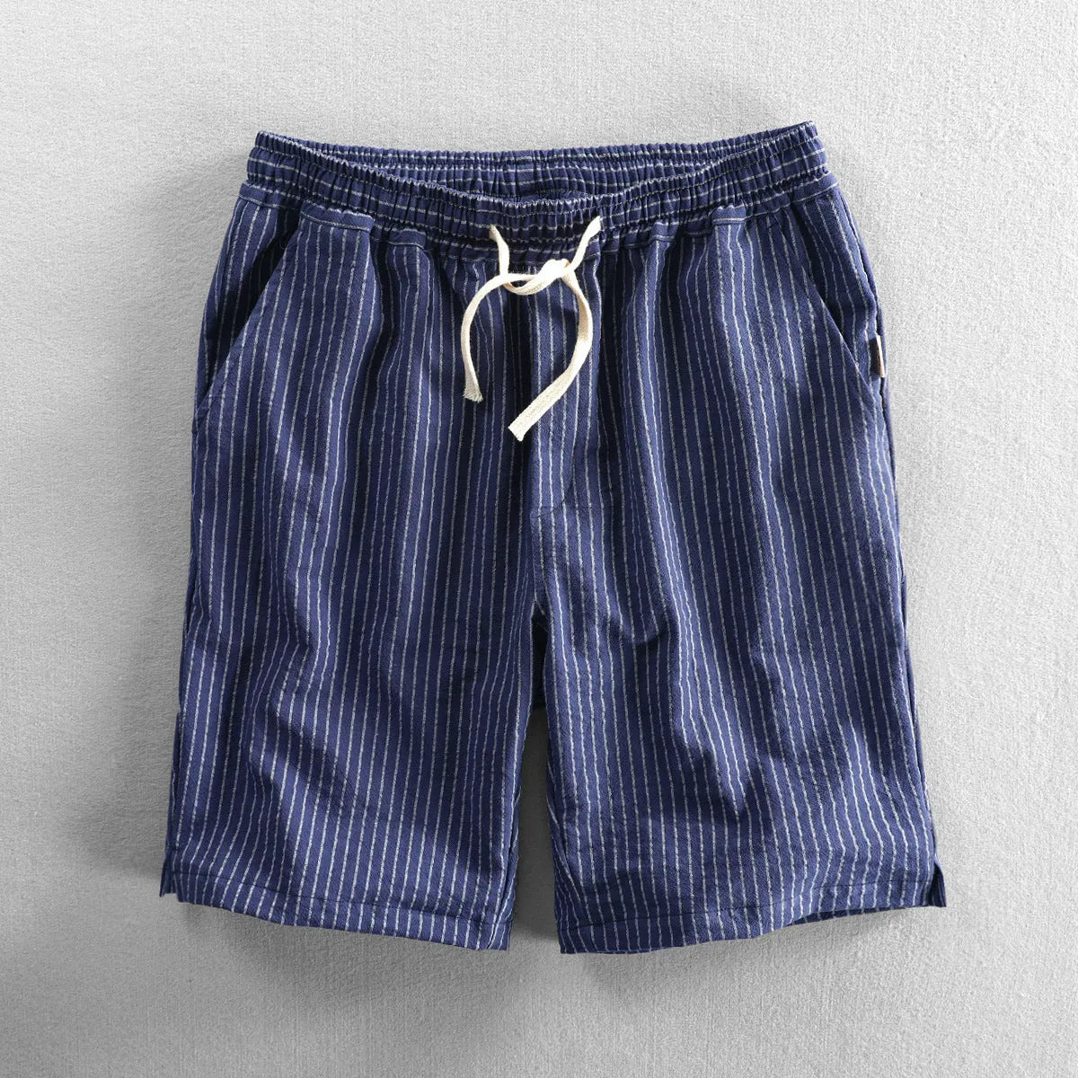 Men's striped casual shorts in cotton with micro elasticity, available in multiple colours and sizes up to 6XL