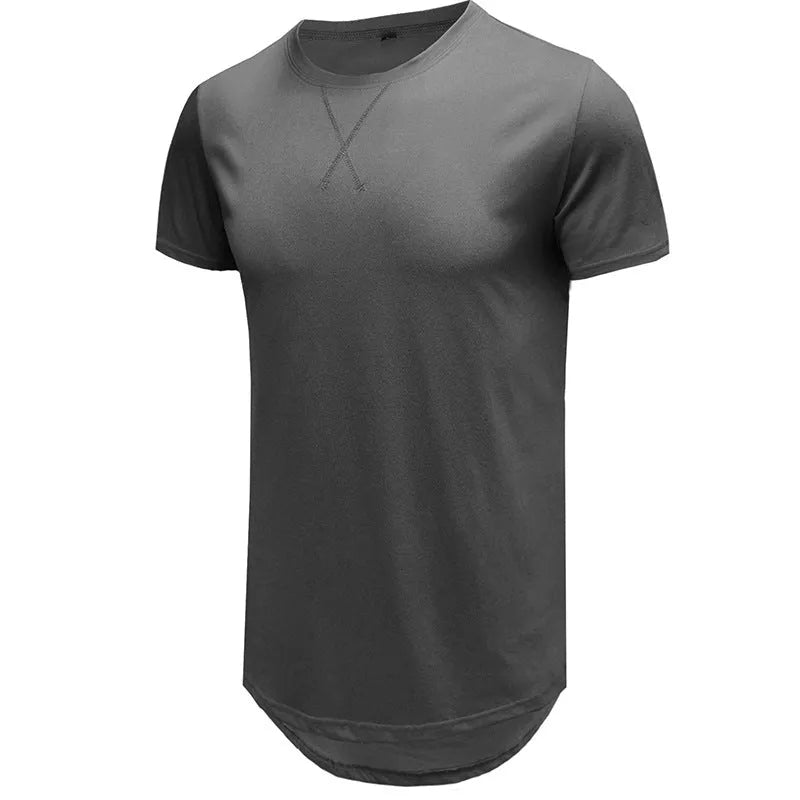 Men's slim fit cotton hip hop t-shirt in khaki colour, short sleeved, laid flat.