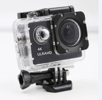 Rugged 4K waterproof action camera with wide-angle lens, perfect for outdoor adventures and water sports
