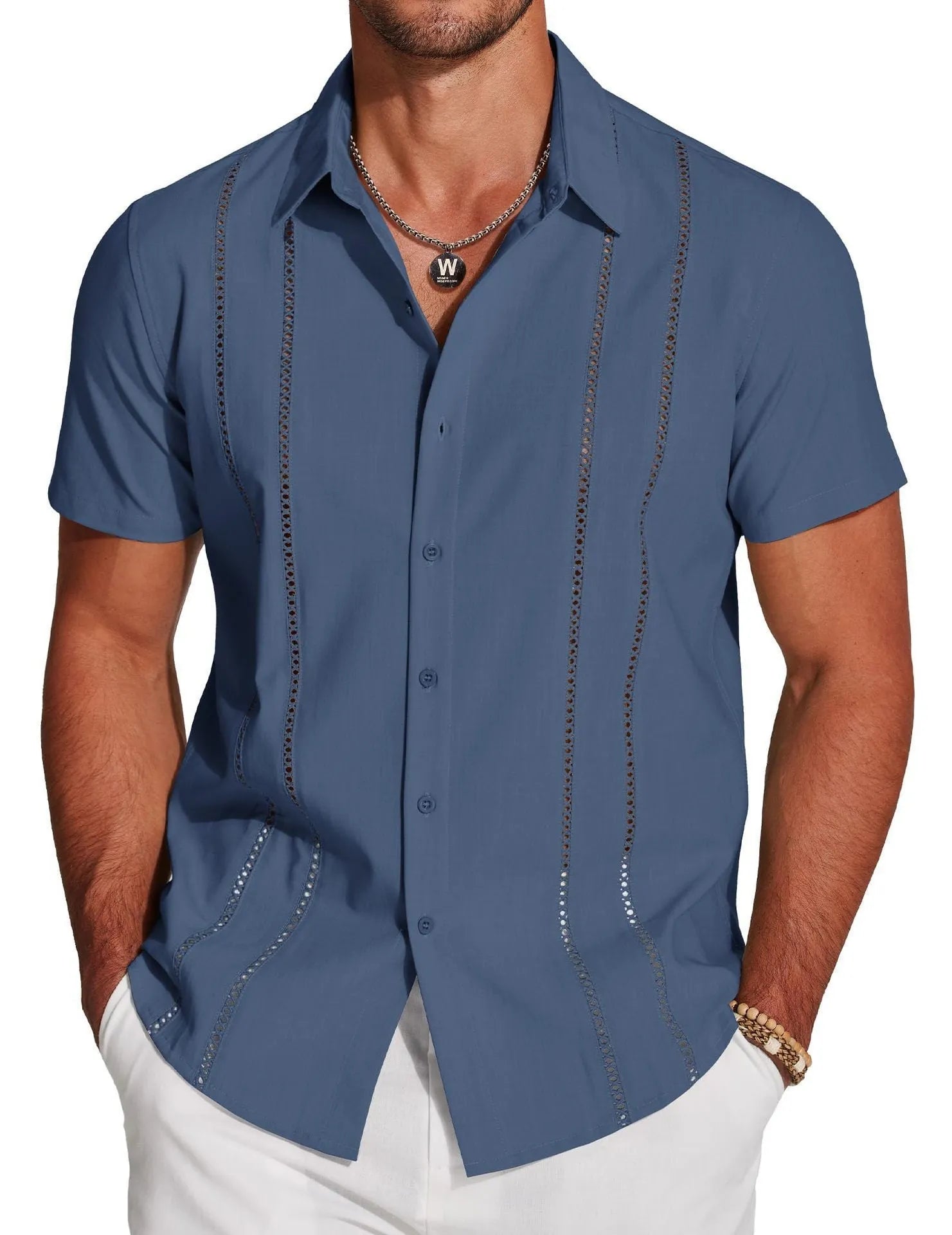 Men's slim fit Hawaiian short sleeve shirt with a colourful digital print pattern.