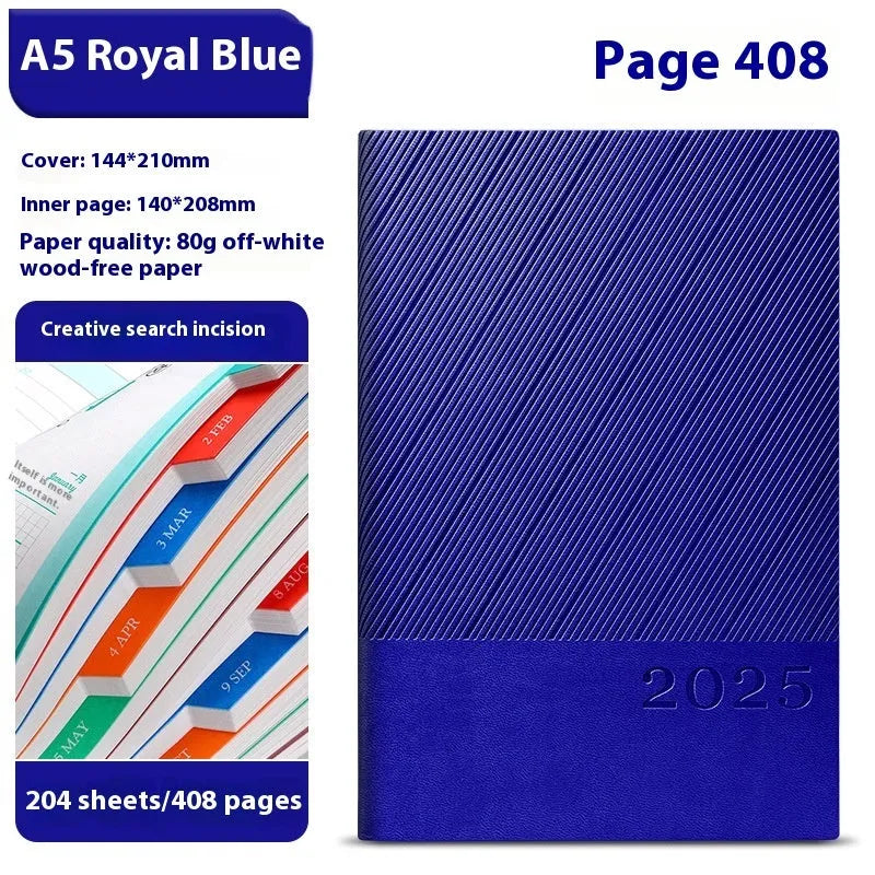 A5 striped PU leather notepad with 204 sheets of thickened paper in eight colour options