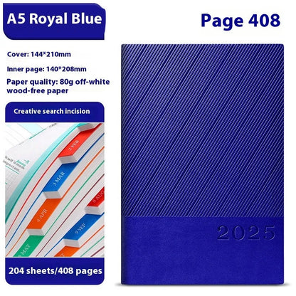 A5 striped PU leather notepad with 204 sheets of thickened paper in eight colour options