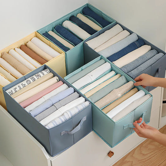 Foldable denim pants drawer organiser box with PP board construction and multiple compartments for clothing storage