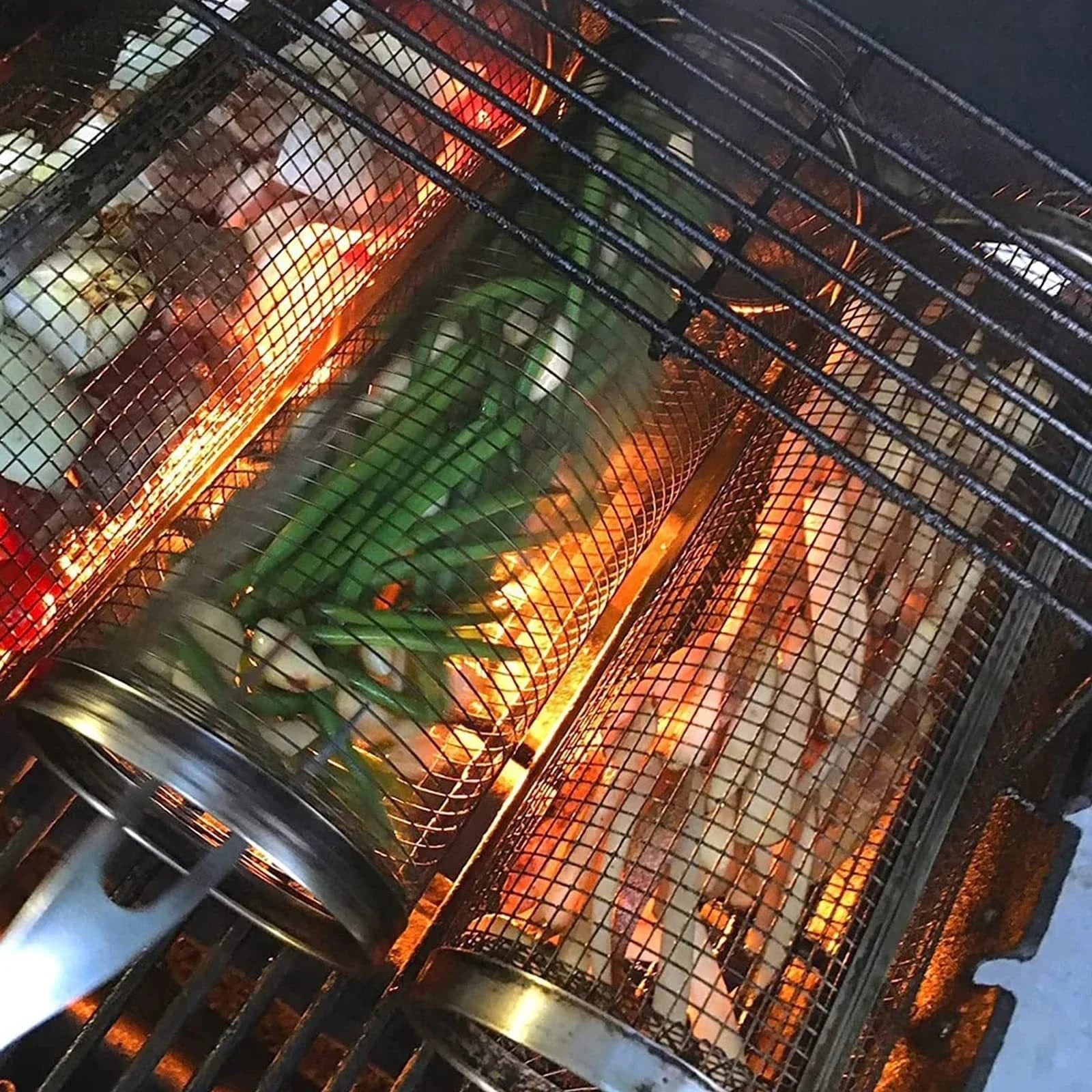Stainless steel mesh grill basket for cooking a variety of foods on the barbecue